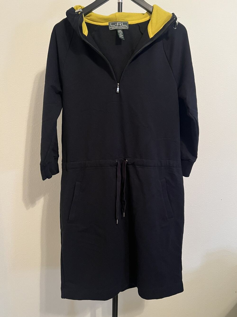 Lauren Ralph Lauren Women’s 1/4 Zip Hooded Active Dress Sz M Elastic Waist Black